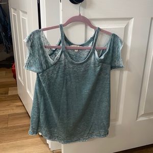 XS Express vintage green off the shoulder top